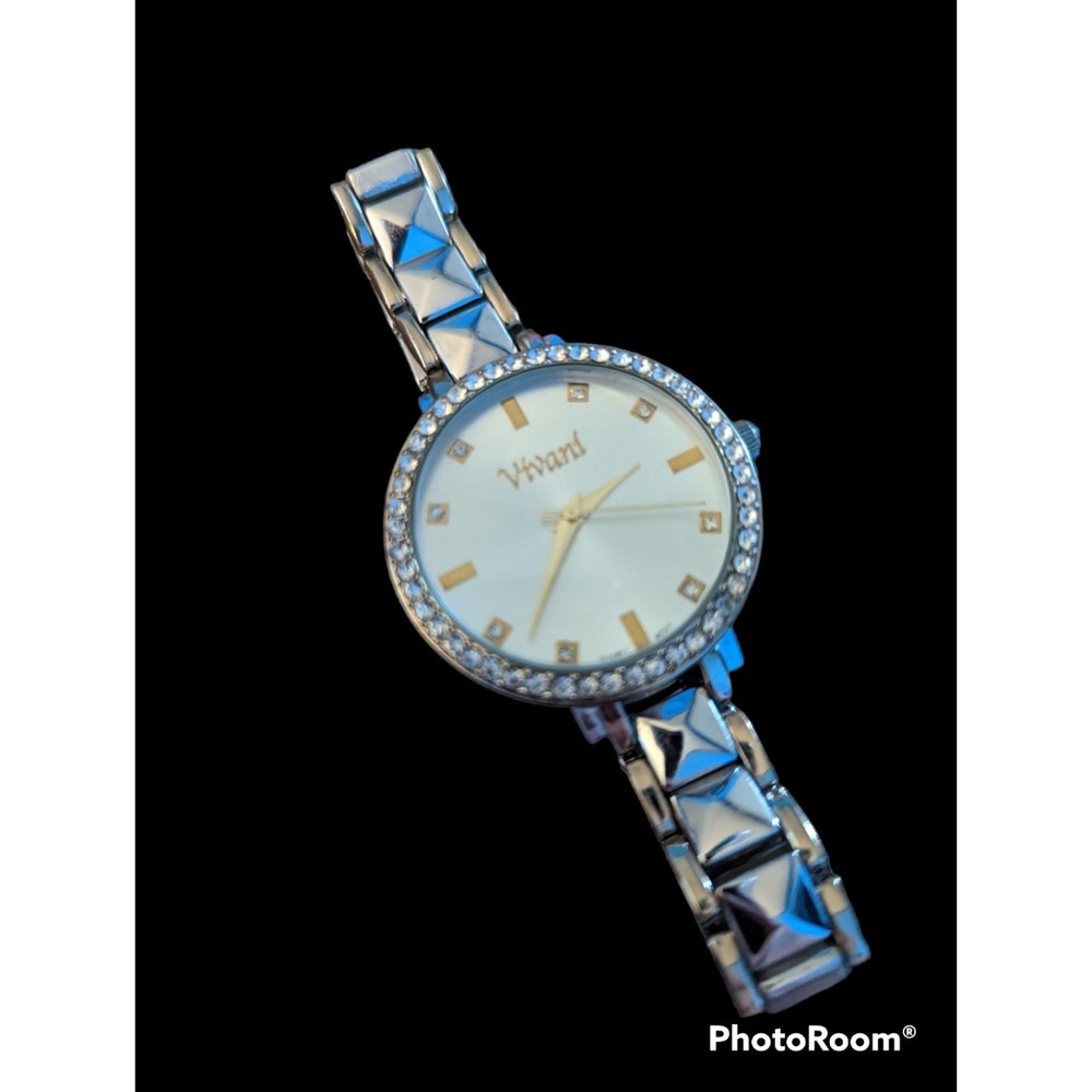 Womens Silver Gold Tone Vivanti Quartz Watch Rhinestones WAC8298KL New Battery